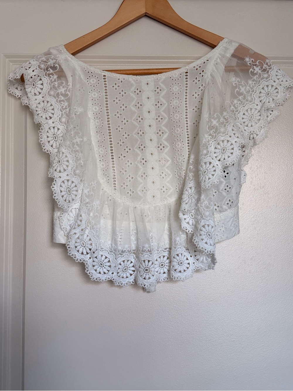 Altar'd State White Eyelet Lace Flutter Top